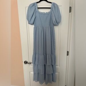 NWT Free the Roses dotted ruffle midi dress in blue